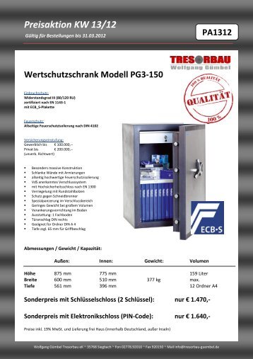 Preisaktion KW 13/12 - Wolfgang GÃ¼mbel Tresorbau