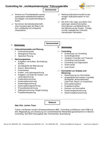 Controlling-Seminar 1 - Dipl.-Kfm. Jochen Treuz