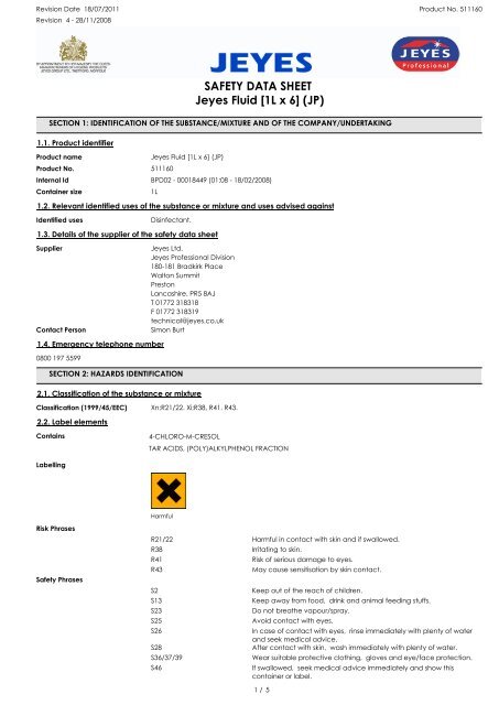 SAFETY DATA SHEET Jeyes Fluid [1L x 6] (JP)