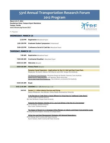 53rd Annual Transportation Research Forum 2012 Program