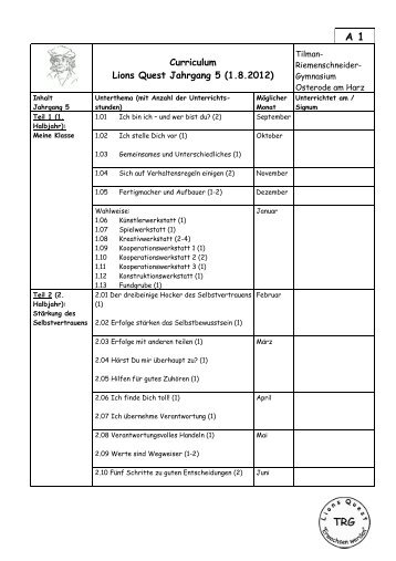 Lions-Quest - Tilman-Riemenschneider-Gymnasium Osterode am ...