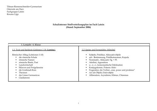 Schulinterner Stoffverteilungsplan im Fach Latein - Tilman ...