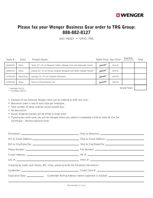 2013 DISTRIBUTOR SPECIALS - TRG Group - Extranet