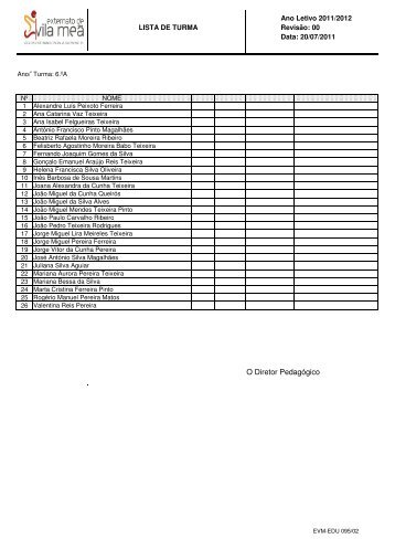 (6\272 Ano turmas.xlsx) - Externato de Vila Meã