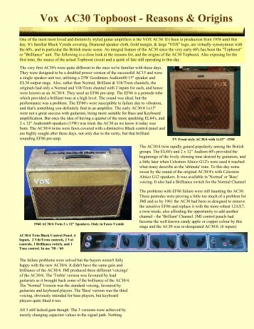 Vox AC30 Topboost - Reasons & Origins - The Blue Guitar