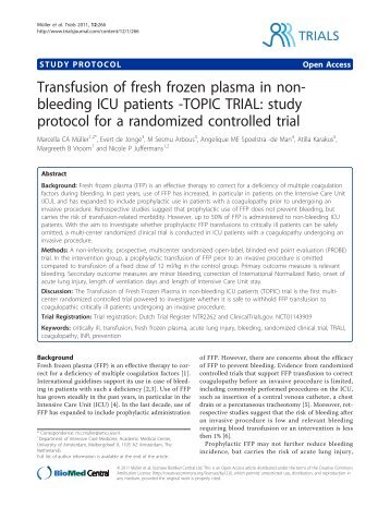 Transfusion of fresh frozen plasma in non-bleeding ICU ... - Trials