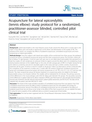 Acupuncture for lateral epicondylitis (tennis elbow): study ... - Trials