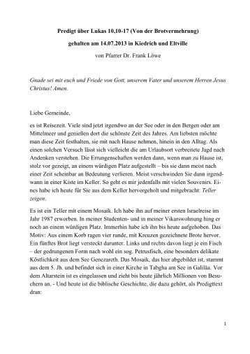 Predigt über Lukas 10,10-17 (Von der Brotvermehrung) - Triangelis.de