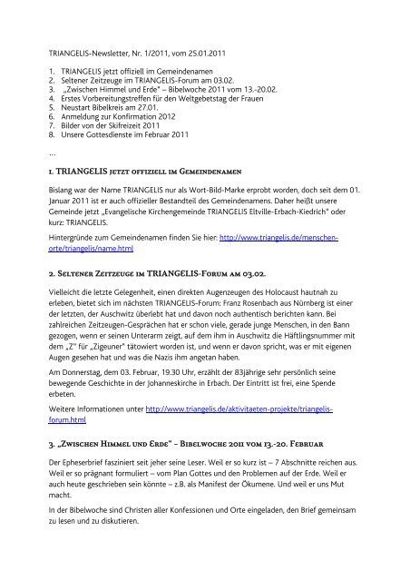 TRIANGELIS-Newsletter, Nr - Triangelis.de
