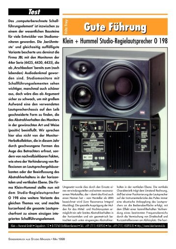 Review Studio Magazin, May 1998 - Klein + Hummel