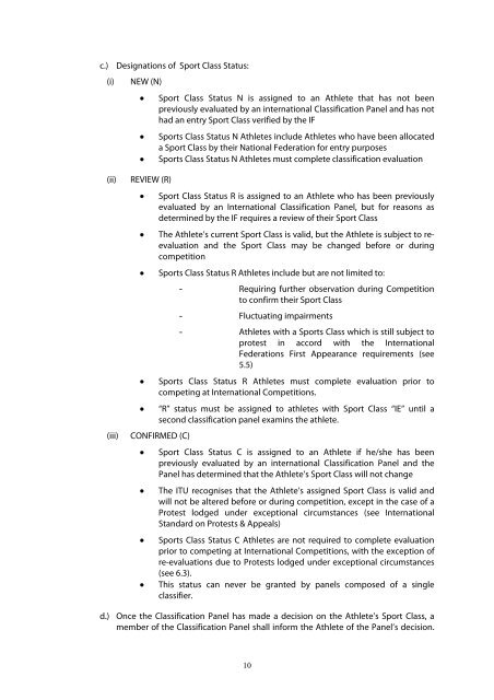 ITU Paratriathlon Classification Rules and Regulations 2012 Edition ...