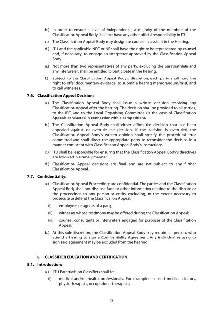 ITU Paratriathlon Classification Rules and Regulations 2012 Edition ...