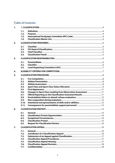 ITU Paratriathlon Classification Rules and Regulations 2012 Edition ...