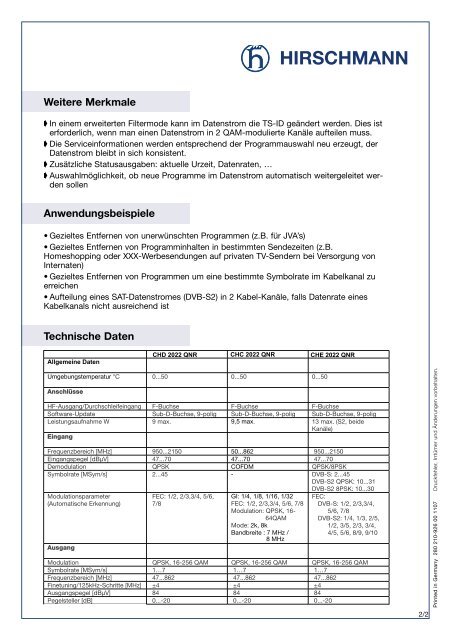 Beschreibung Triax-Hirschmann PRODUKTINFORMATION