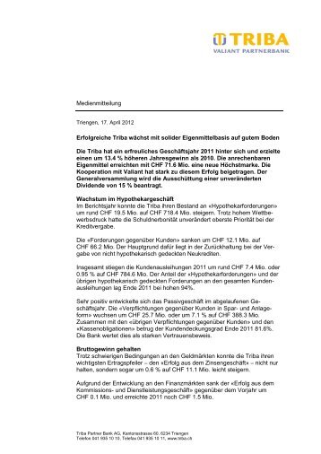 Medienmitteilung 17.04.2012 (PDF, 67.2 KB) - Triba Partner Bank