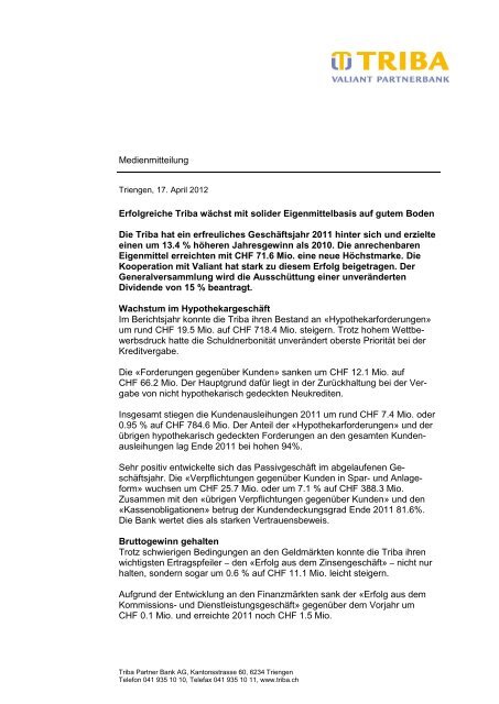 Medienmitteilung 17.04.2012 (PDF, 67.2 KB) - Triba Partner Bank