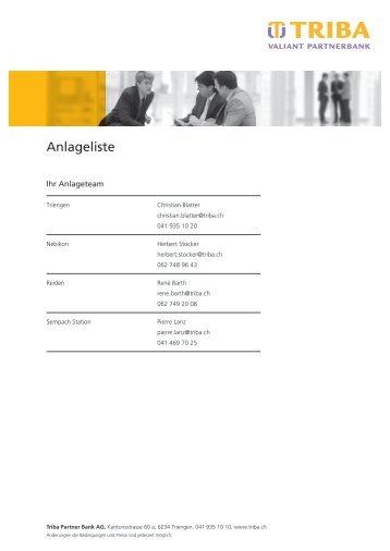 Anlageliste - Triba Partner Bank