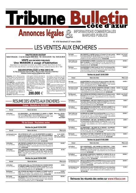 478 ANNONCES.indd - Tribune Bulletin CÃ´te d'Azur