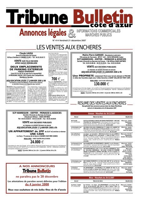 Annonce: 414 ANNONCES.indd - Tribune Bulletin CÃ´te d'Azur