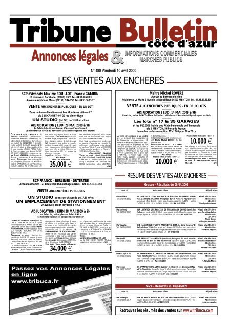 Annonce: 480 ANNONCES.indd - Tribune Bulletin CÃ´te d'Azur