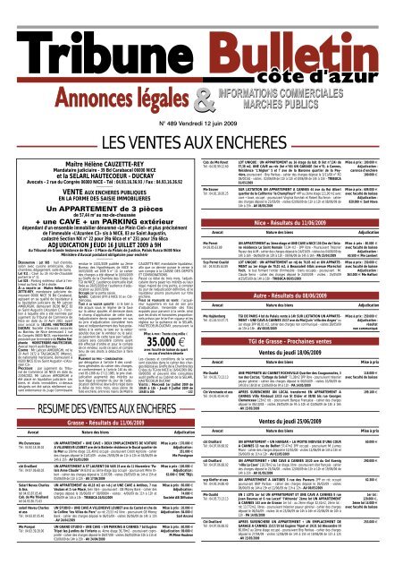 489 ANNONCES.indd - Tribune Bulletin CÃ´te d'Azur