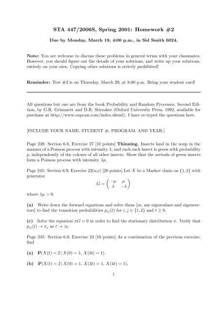 Sta 447 2006s Spring 2001 Homework 2 Probability Ca