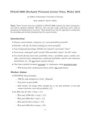 STA447/2006 (Stochastic Processes) Lecture Notes ... - probability.ca