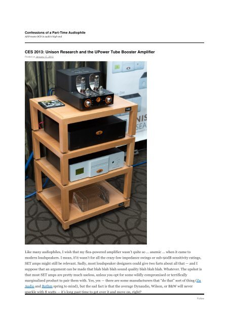 CES 2013: Unison Research and the UPower Tube Booster Amplifier