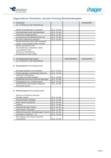 Organisations-Checkliste âKunden-Feiertag ... - Hager