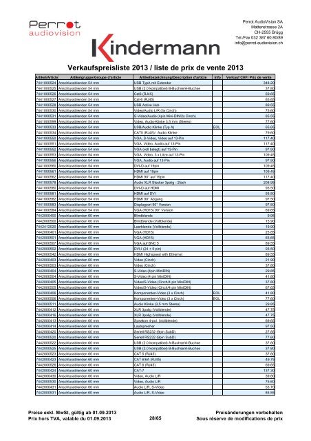 Verkaufspreisliste 2013 / liste de prix de vente 2013 - Perrot ...