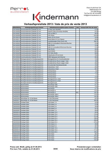 Verkaufspreisliste 2013 / liste de prix de vente 2013 - Perrot ...