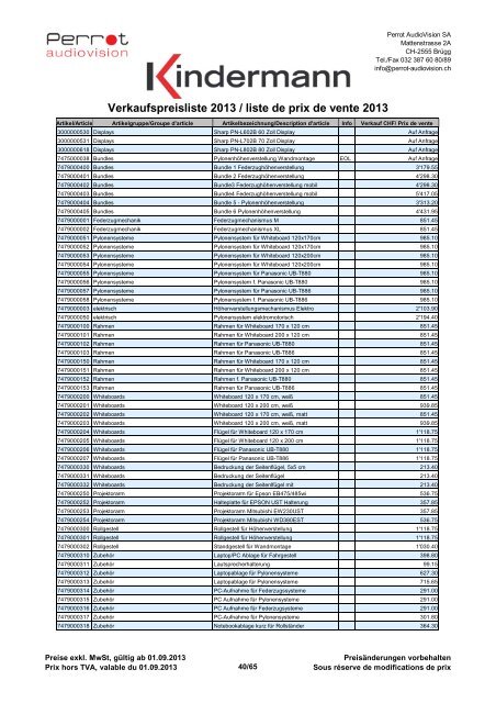 Verkaufspreisliste 2013 / liste de prix de vente 2013 - Perrot ...