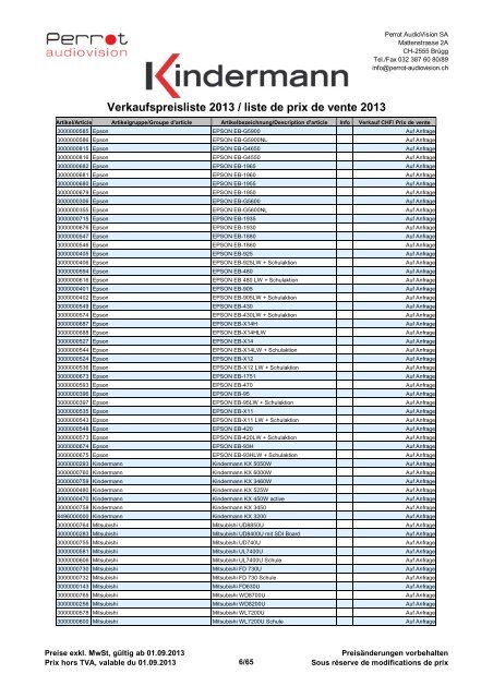 Verkaufspreisliste 2013 / liste de prix de vente 2013 - Perrot ...