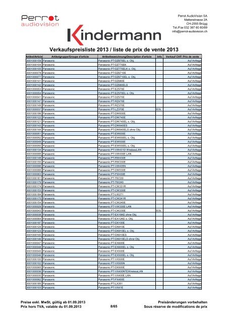 Verkaufspreisliste 2013 / liste de prix de vente 2013 - Perrot ...