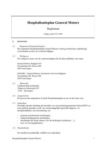 Hospitalisatieplan General Motors - Ex GM Antwerpen