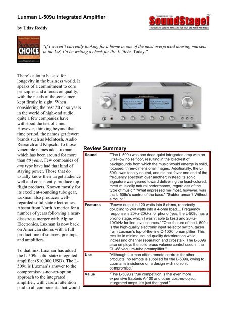 Luxman L-509u test / SoundStage!