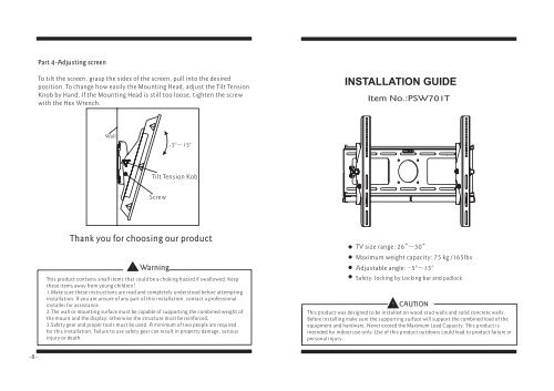 Instruction Manual for the "26inch-50inch tilting mount ... - Loctek