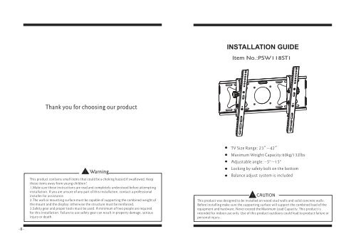 Instruction Manual for the "23inch-42inch tilting mount ... - Loctek