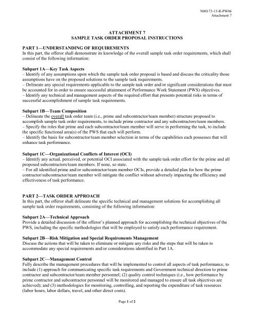 Sample Task Order Proposal Instructions