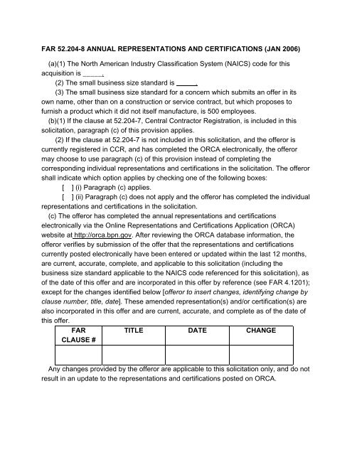 Representations and Certifications