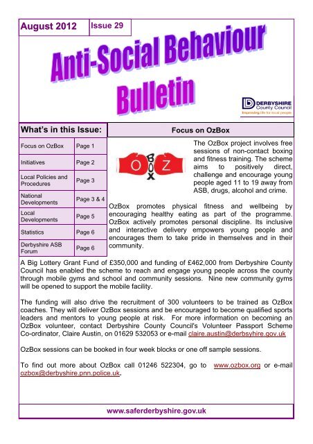 ASB Bulletin August 2012 - Safer Derbyshire