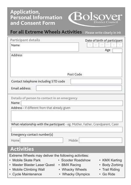 Extreme Wheels Parental Consent Form - Safer Derbyshire