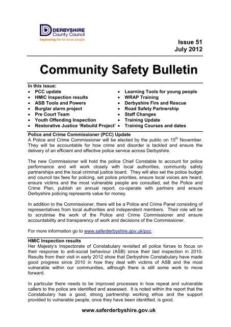 Community Safety Bulletin issue 51 - Safer Derbyshire