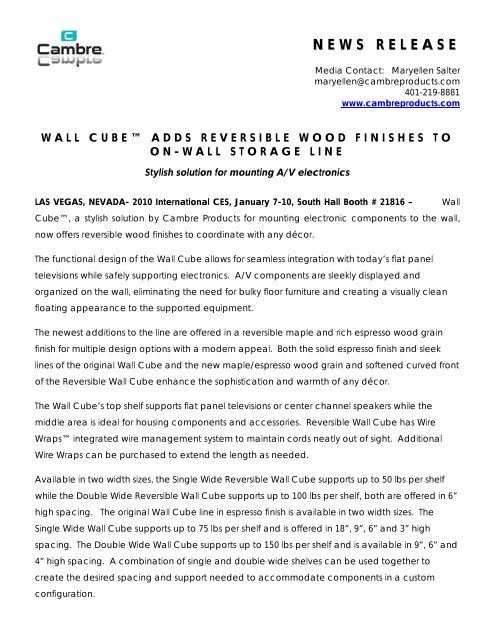 WALLCUBE â¢ Adds Reversible Wood Finishes ... - Cambre Products