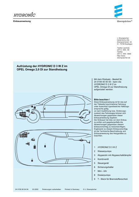 Aufrüstung der HYDRONIC D 3 W Z im OPEL Omega 2,0 ... - SoeAuto