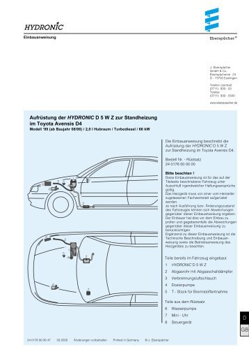 Aufrüstung der HYDRONIC D 5 W Z zur Standheizung im ... - SoeAuto