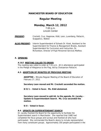 Minutes 03/12/12 - Manchester Public Schools