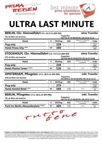 ULTRA LAST MINUTE HAMBURG, Pfingsten 17.5.-20.5.13 (FR-MO)