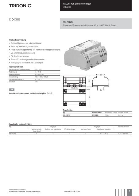 luxCONTROL-Lichtsteuerungen DSI Aktor DSI-PCD/S ... - Tridonic