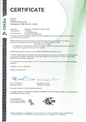 CERTIFICATE - Tridonic